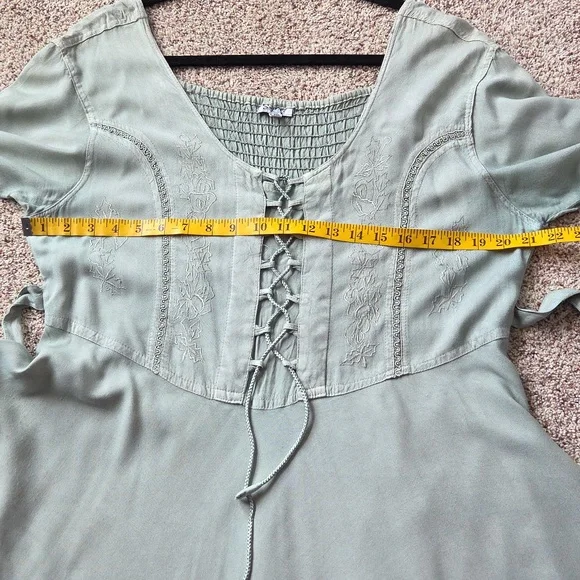 Sapogee Bohemian Dress with Corset Bodice Lace Detail Free Size Sage Green - Picture 15 of 16